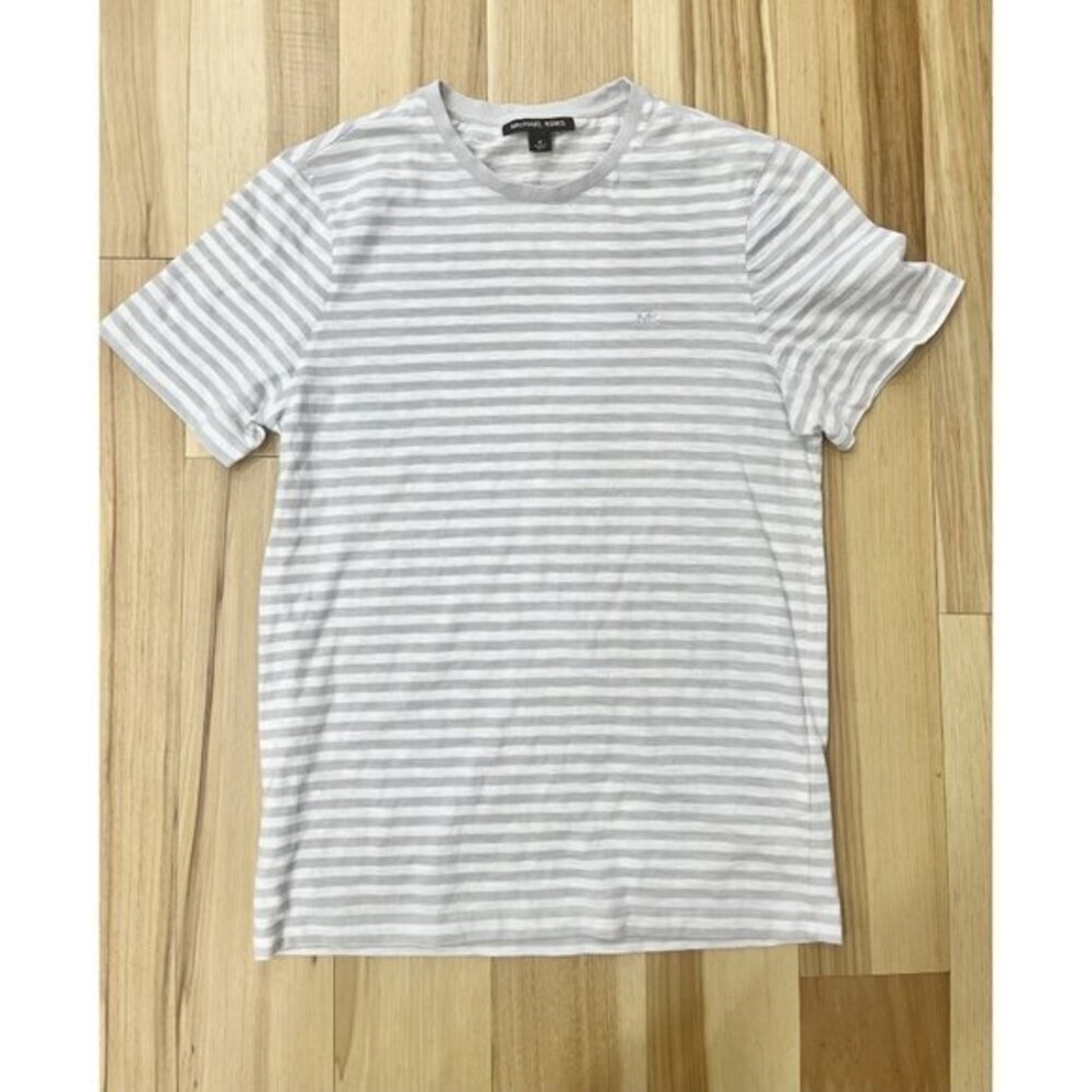 Michael Kors Men's Gray & White Striped Tee Cotton Blend M